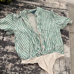 Draper James Green and Cream Striped Bodysuit